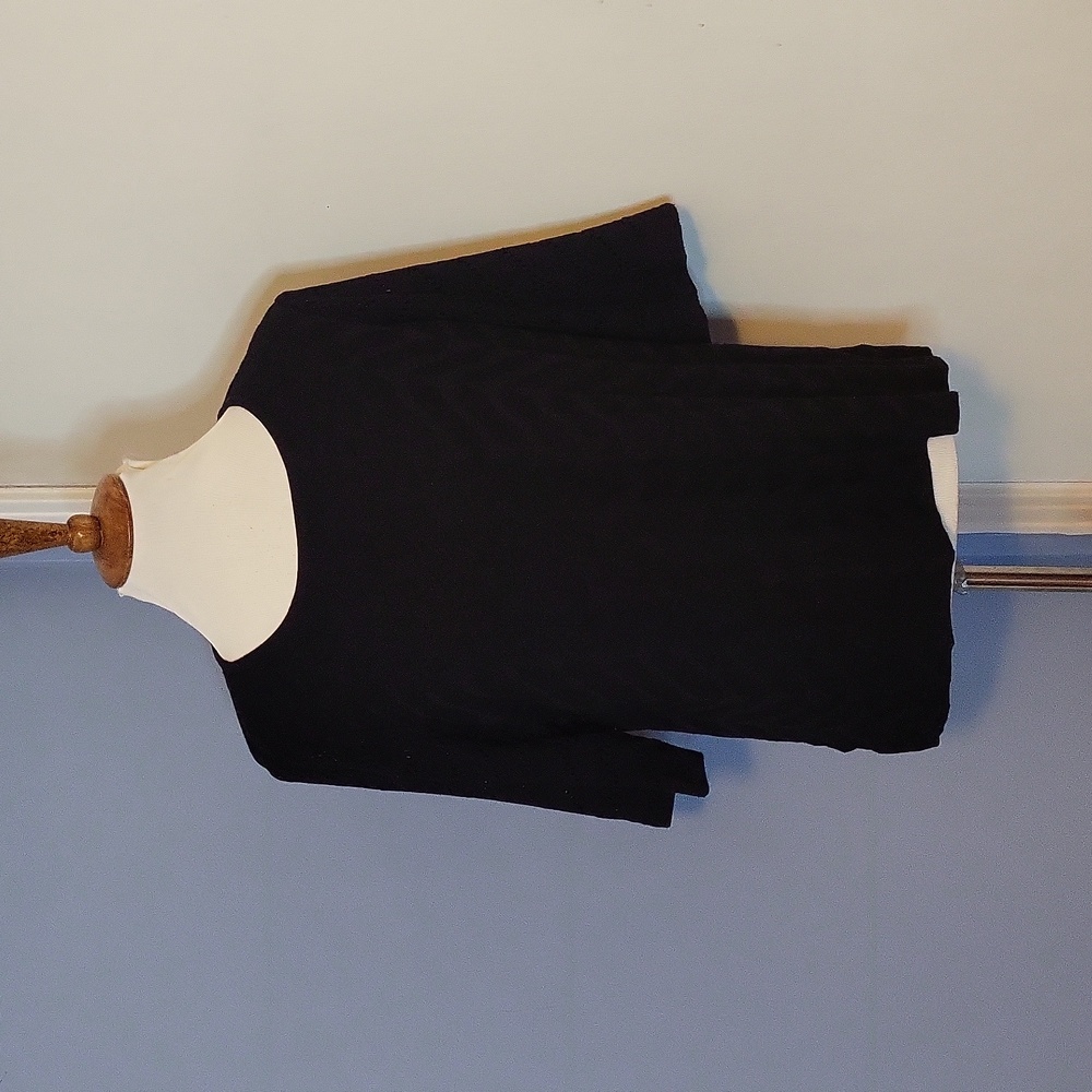 Misook Top Solid Black Knit Chevron Short Sleeves Large